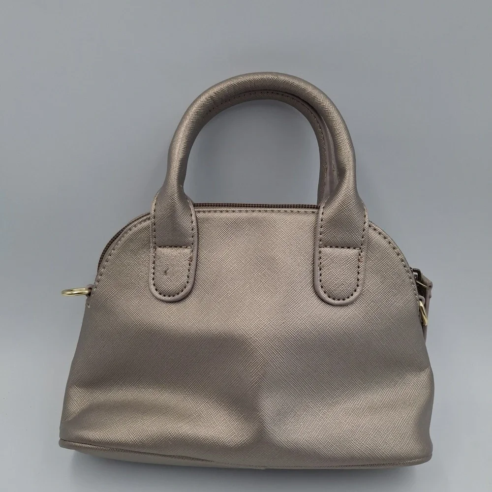 Kenneth Cole Reaction Mini Dome Satchel Metallic Champagne Gold Saffiano Handbag